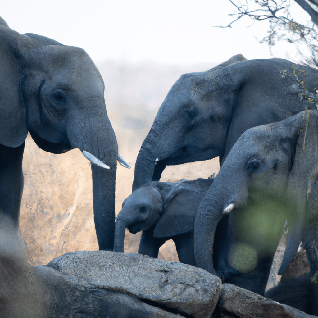 A photo capturing the rare sight of a family of elephants gathered around a motion-activated camera, providing valuable insights into their social behavior and conservation needs. Canon EOS 5D Mark IV. Sigma 85 mm f/1.4.. Sigma 85 mm f/1.4. No text.