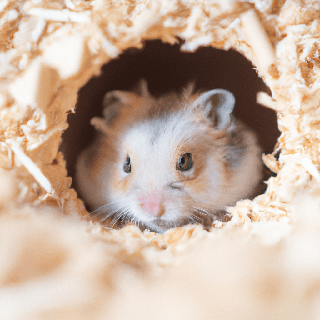 A photo of a hamster in its burrow, preparing for hibernation.. Sigma 85 mm f/1.4. No text.