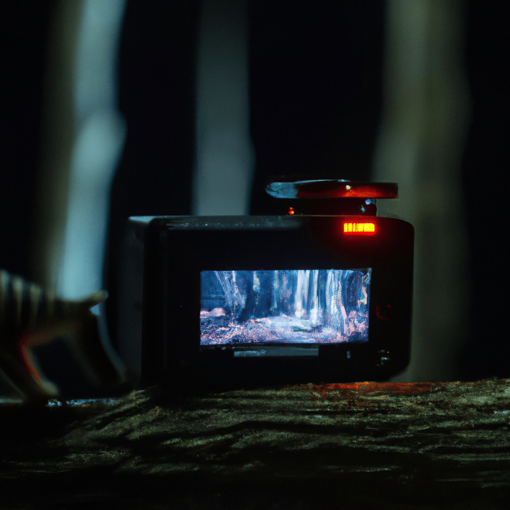 A picture of a hidden camera capturing a close-up shot of a wild animal in the forest at night.. Sigma 85 mm f/1.4. No text.