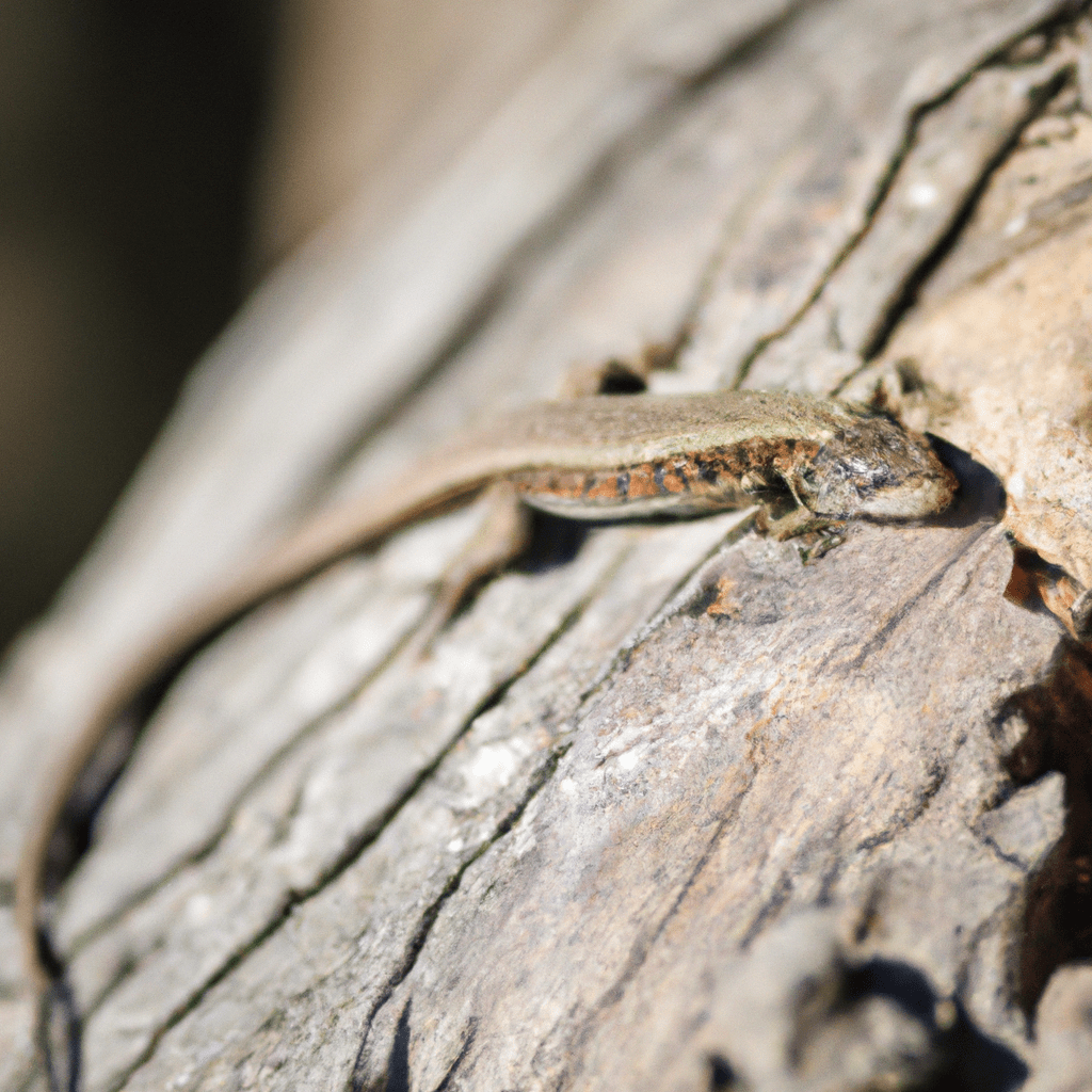 A photo of a lizard basking in the winter sun, utilizing its dark pigment to absorb more heat and regulate its body temperature.. Sigma 85 mm f/1.4. No text.