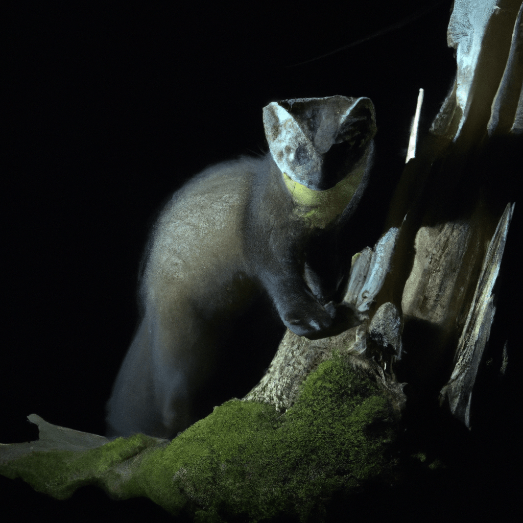 2 - A mesmerizing nighttime shot of a cunning and elusive marten caught on camera trap. Unveiling the hidden secrets of their mysterious behavior.. Sigma 85 mm f/1.4. No text.