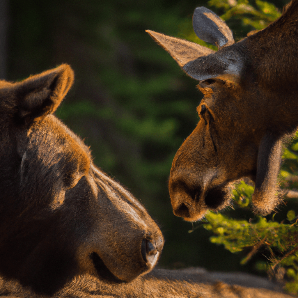 [Photo: A stunning image capturing the intense interaction between a majestic moose and a powerful grizzly bear in their natural habitat]. Canon 70-200 mm f/2.8. No text.. Sigma 85 mm f/1.4. No text.
