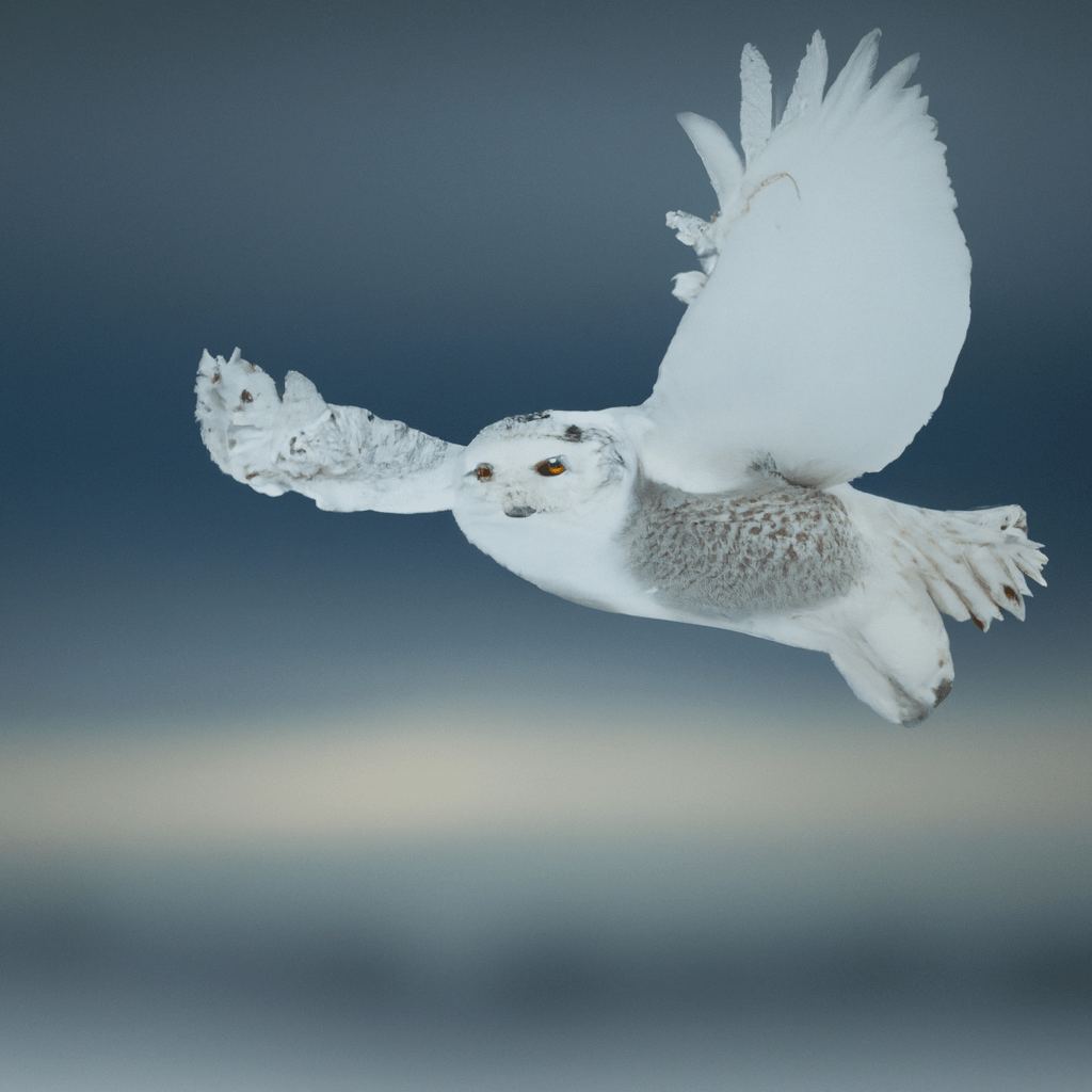 A stunning photo of a snowy owl in mid-flight through the snowy landscape, captured by a remote camera. Witness the grace and power of these incredible Arctic creatures as they navigate their wintry habitat. Sigma 85 mm f/1.4. No text.. Sigma 85 mm f/1.4. No text.