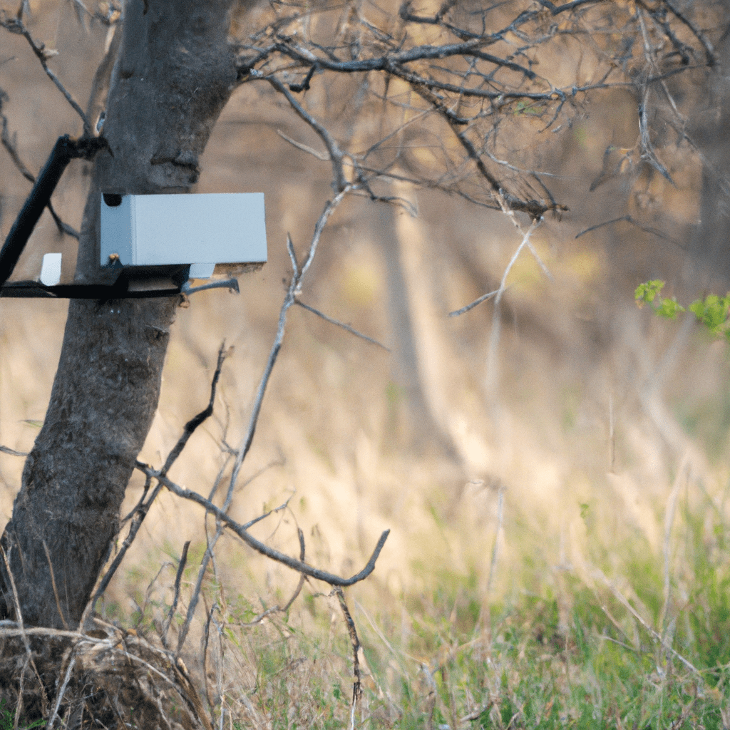 A photo showcasing the perfect equipment setup for wildlife monitoring. The camera trap is strategically placed in an area with frequent animal activity, ensuring the best chances of capturing unique moments and obtaining valuable data. Sigma 85 mm f/1.4. No text.. Sigma 85 mm f/1.4. No text.
