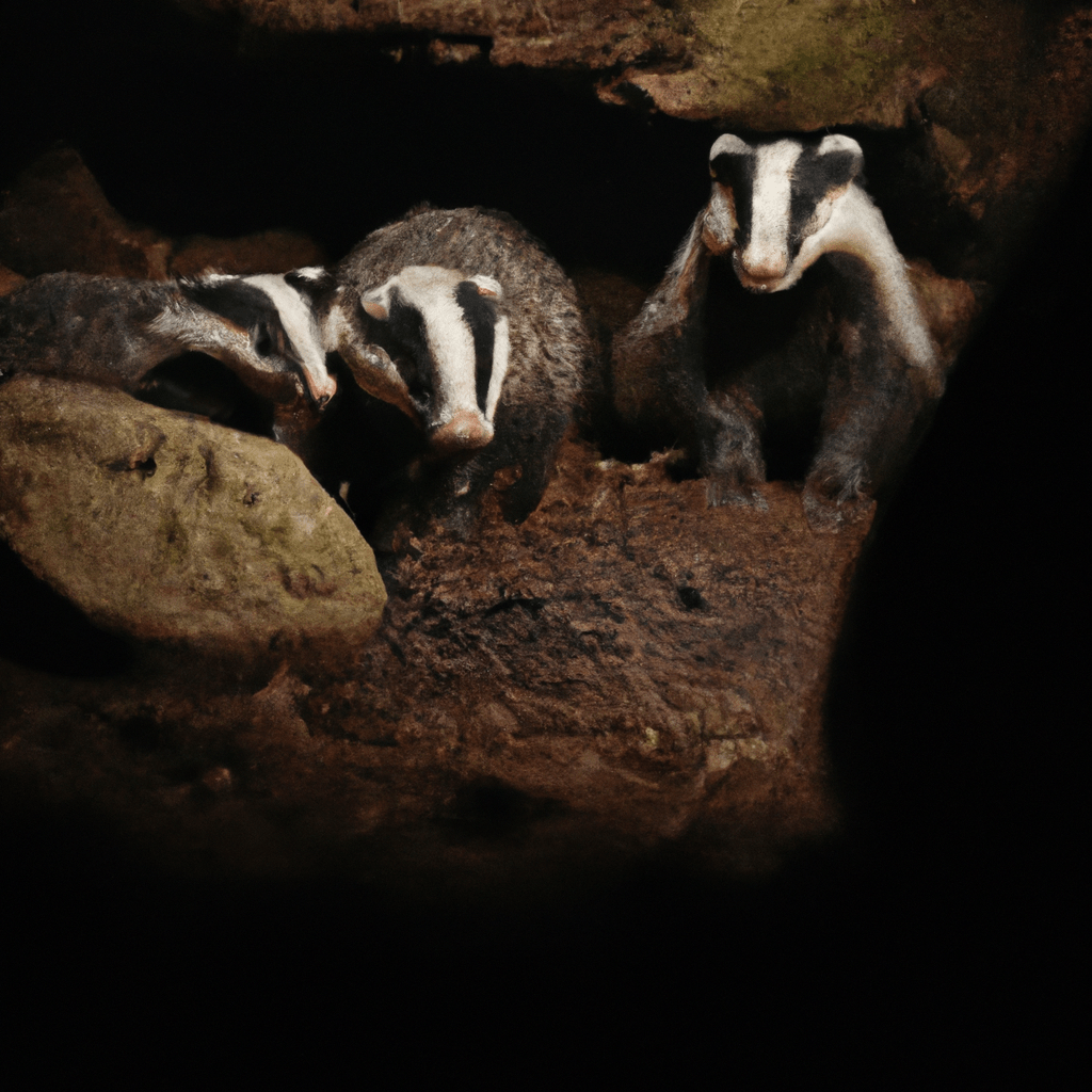 2 - A photo capturing the secretive life of a badger family in their underground den. The curious cubs venture out at night, following their mother in search of food, while their father keeps watch. Sigma 85 mm f/1.4. No text.. Sigma 85 mm f/1.4. No text.