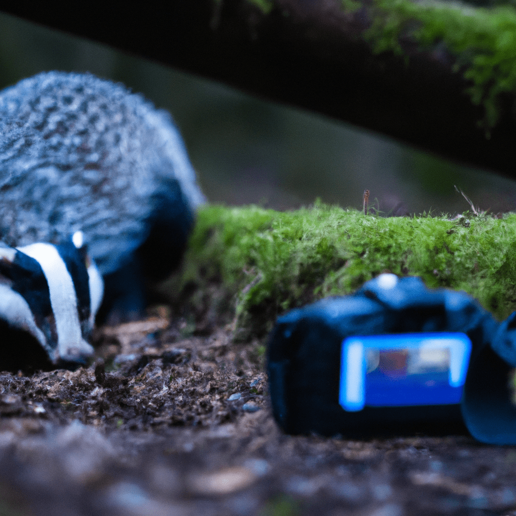A photo showcasing the impact of camera traps on badger research. Sigma 85mm f/1.4 lens captures the natural behavior of badgers in their forest habitat. No text.. Sigma 85 mm f/1.4. No text.
