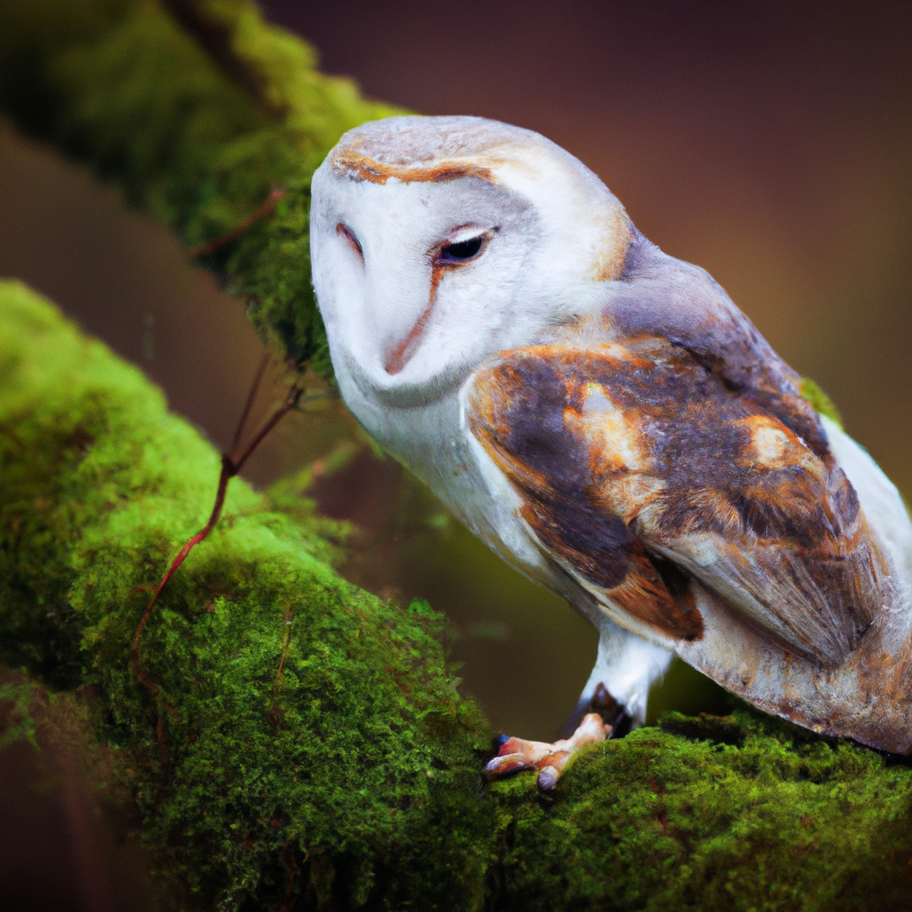 2 - PHOTO: An up-close view of a barn owl perched on a mossy branch, blending in perfectly with its surroundings. This photo captures the beauty and camouflage of these magnificent nocturnal creatures in their natural habitat. Sigma 85 mm f/1.4. No text.. Sigma 85 mm f/1.4. No text.