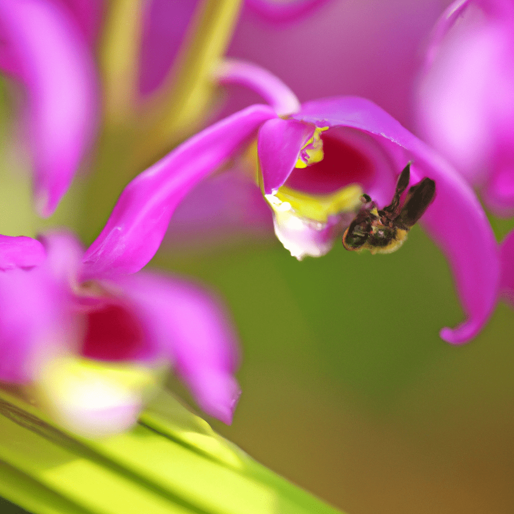 2 - A close-up image of a long-tailed beekeeper collecting nectar from a vibrant orchid.. Sigma 85 mm f/1.4. No text.