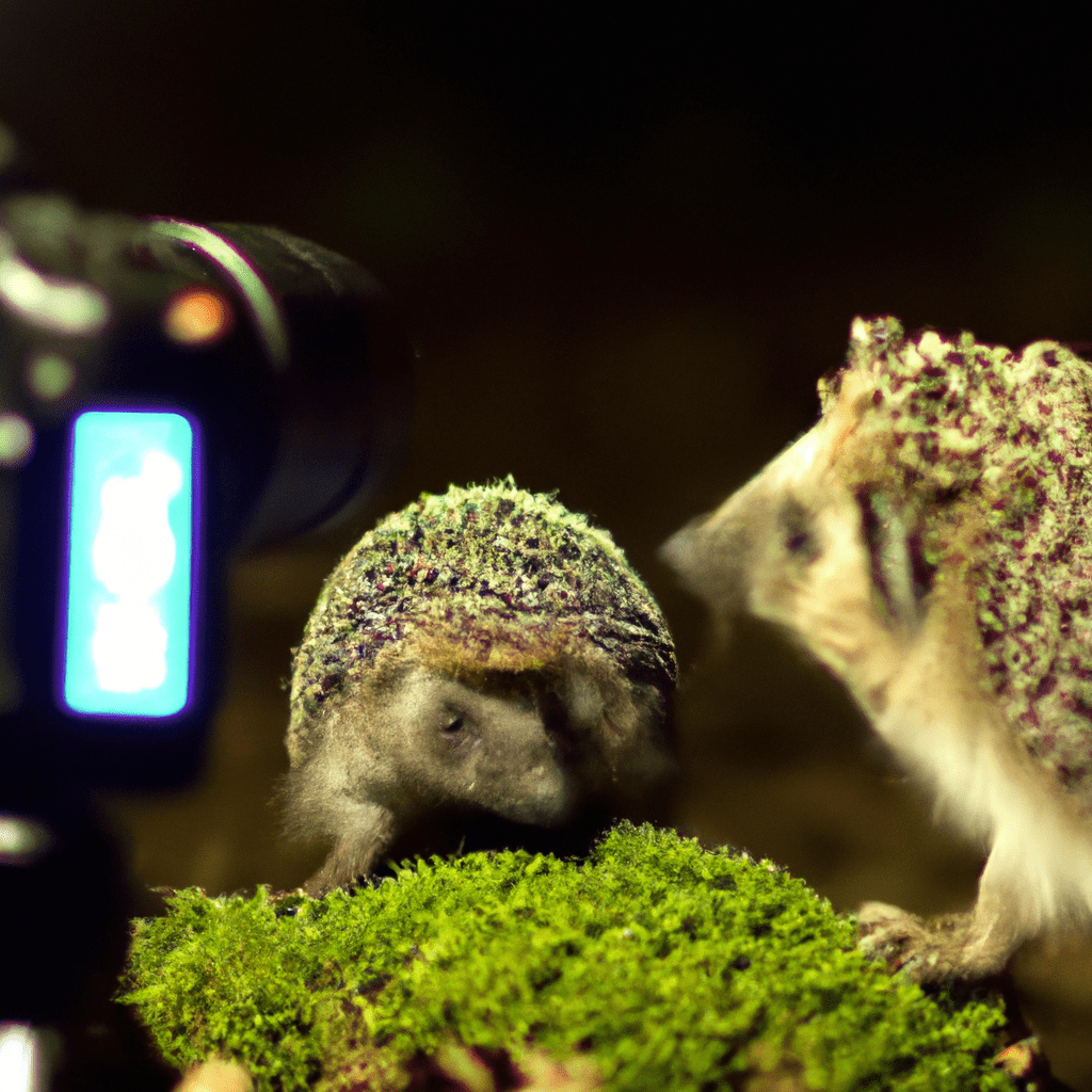 2 - [A photo capturing the fascinating interactions of hedgehogs and other species in their natural habitat]. Discover the hidden world of hedgehogs through the lens of a camera trap. Sigma 85 mm f/1.4. No text.. Sigma 85 mm f/1.4. No text.