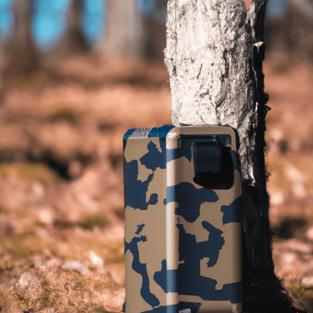 A camouflage trail camera securely hidden in a specially designed transport case, providing optimal protection and blending seamlessly with its surroundings. Sigma 85 mm f/1.4. No text.. Sigma 85 mm f/1.4. No text.