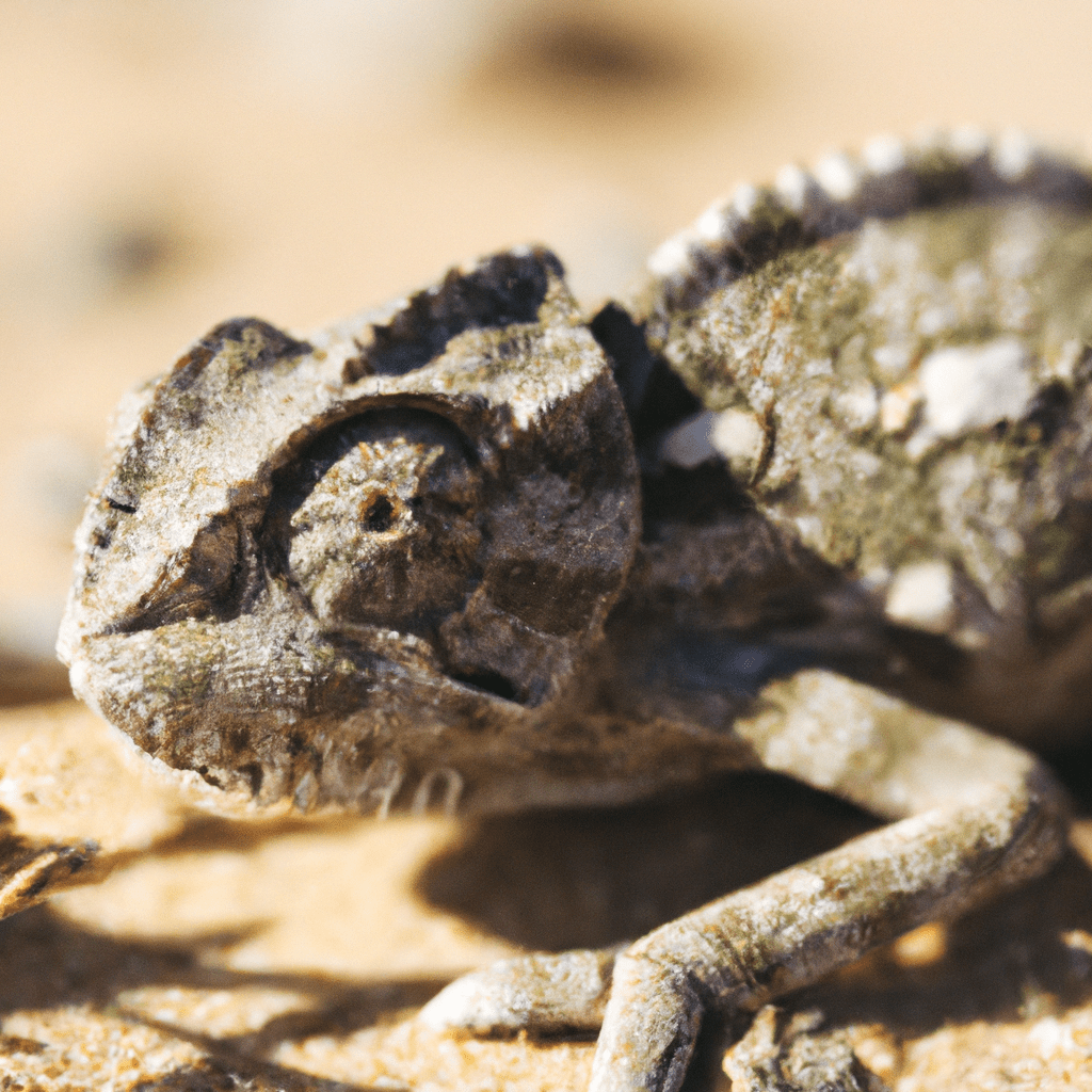 [A close-up of a chameleon blending into its desert surroundings, showcasing its impressive survival skills.]. Sigma 85 mm f/1.4. No text.