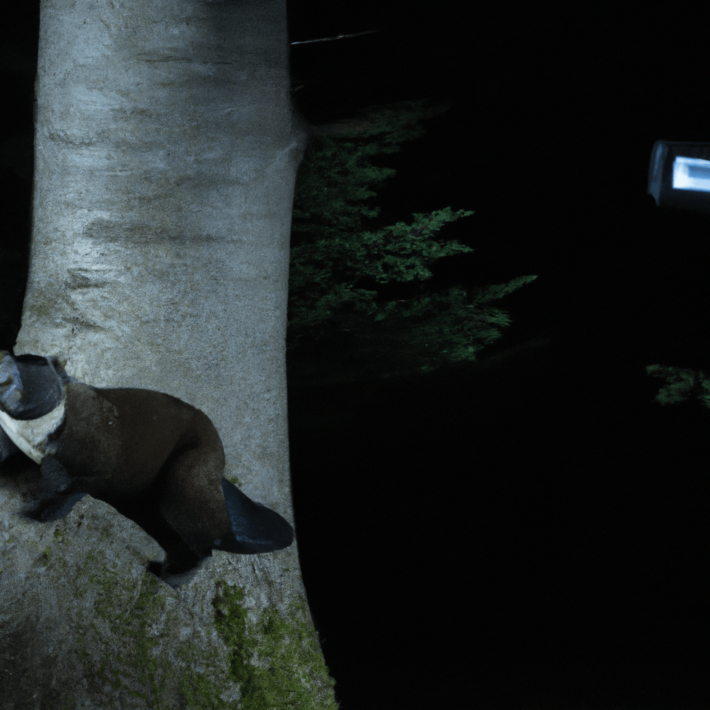 [A photo of a cheap trail camera capturing the movement of a white-throated marten in its natural habitat at night.]. Sigma 85 mm f/1.4. No text.
