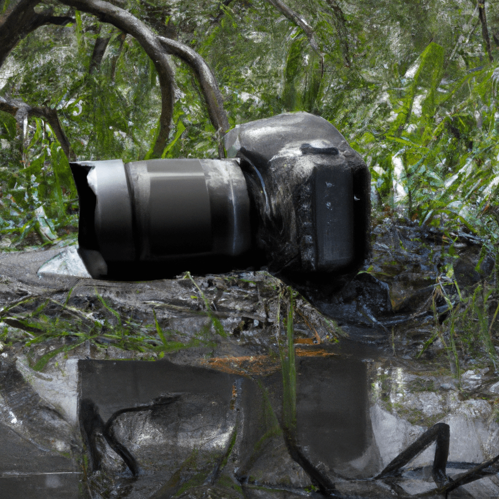 3 - [Image: A close-up of a camouflaged camera hidden near a watering hole, capturing the majestic wildlife in their natural habitat]. Canon 100-400 mm f/5.6. No text.. Sigma 85 mm f/1.4. No text.