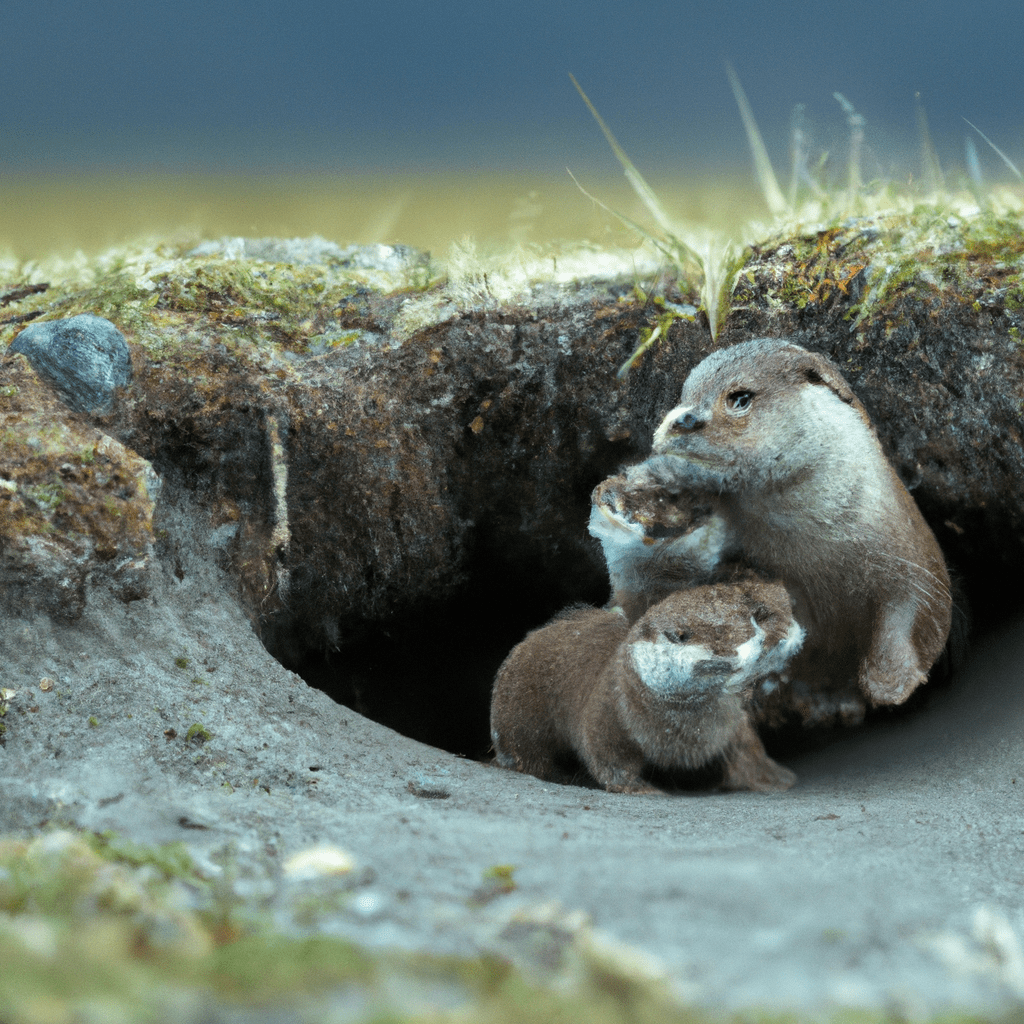 2 - [PHOTO DESCRIPTION]: An intimate snapshot captured by a camera trap of a rare moment - a mother otter leading her adorable pups to their cozy burrow, showcasing the importance of protecting their natural habitats. Sigma 85 mm f/1.4. No text.. Sigma 85 mm f/1.4. No text.