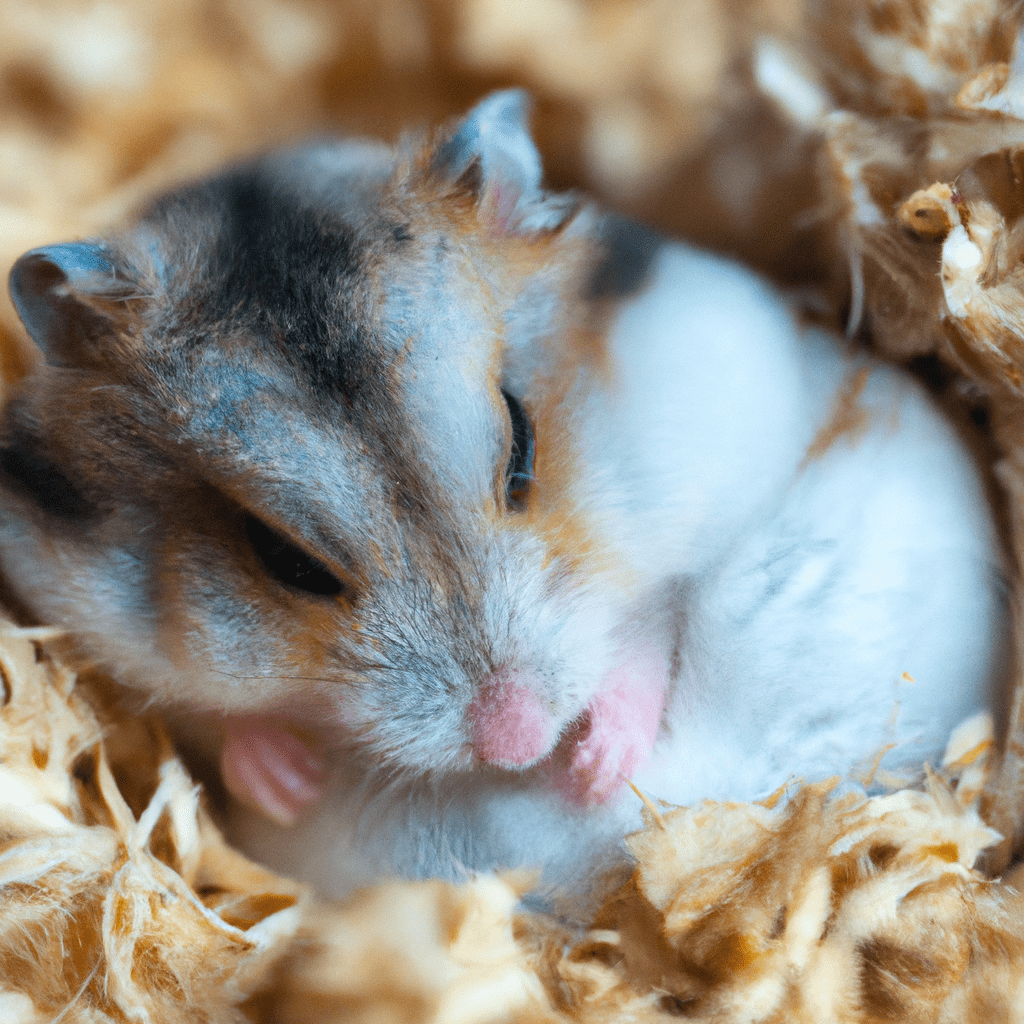 PHOTO: A cute hamster curled up in its nest, peacefully sleeping during the day, preparing for its active nocturnal adventures.. Sigma 85 mm f/1.4. No text.