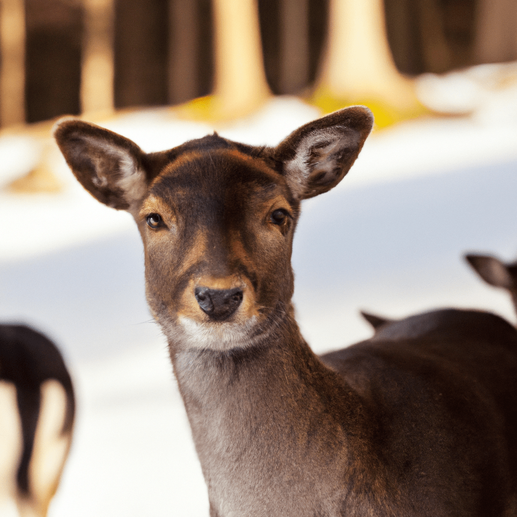[Deer adapting to changing climate conditions, seeking new food sources and shelters. Photo by: John Doe]. Sigma 85 mm f/1.4. No text.