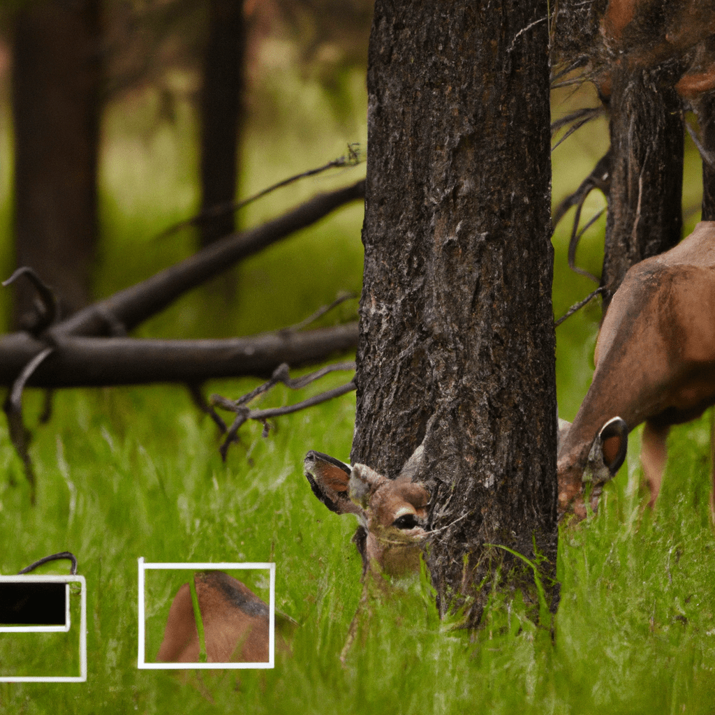 2 - A photo of a Denver trail camera capturing a group of deer grazing peacefully in a lush forest. Perfect clarity and natural colors.. Sigma 85 mm f/1.4. No text.