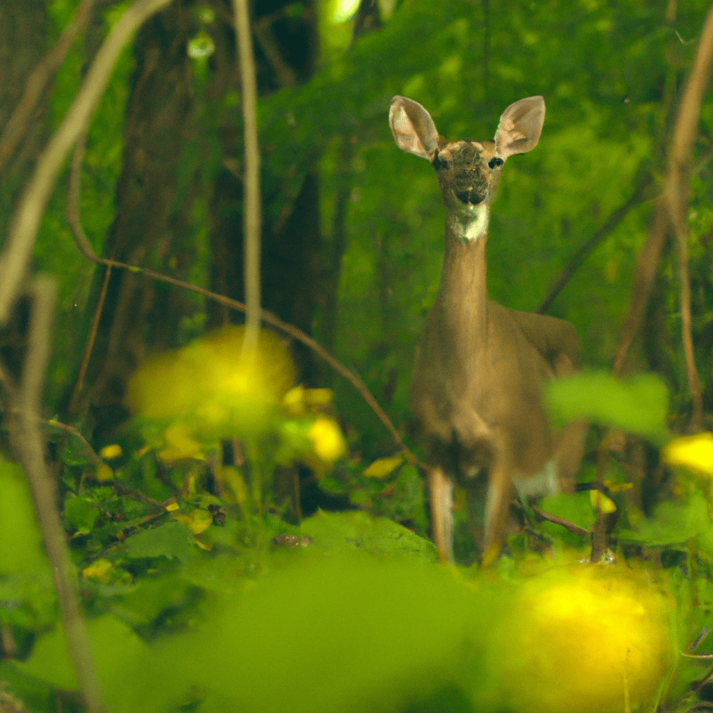 [Photo: A deer captured by a cheap trail camera in a wooded area]. Sigma 85 mm f/1.4. No text.