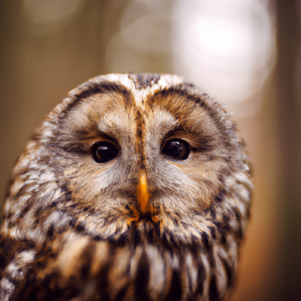 A discreet wildlife camera captures a stunning close-up photo of an owl in its natural habitat. Nikon 50mm f/1.8.. Sigma 85 mm f/1.4. No text.