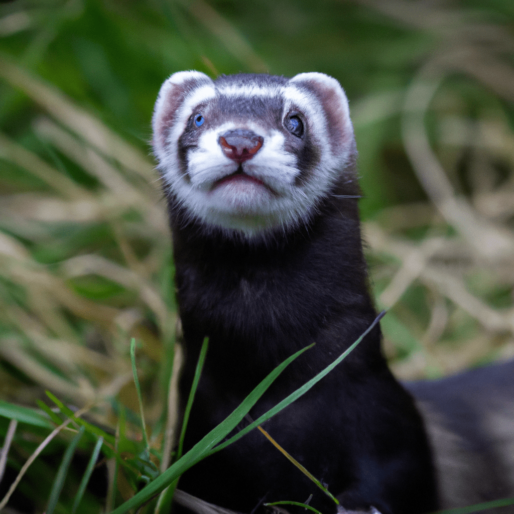 [A close-up of a curious and agile ferret, showing off its survival skills in the wild.]. Sigma 85 mm f/1.4. No text.