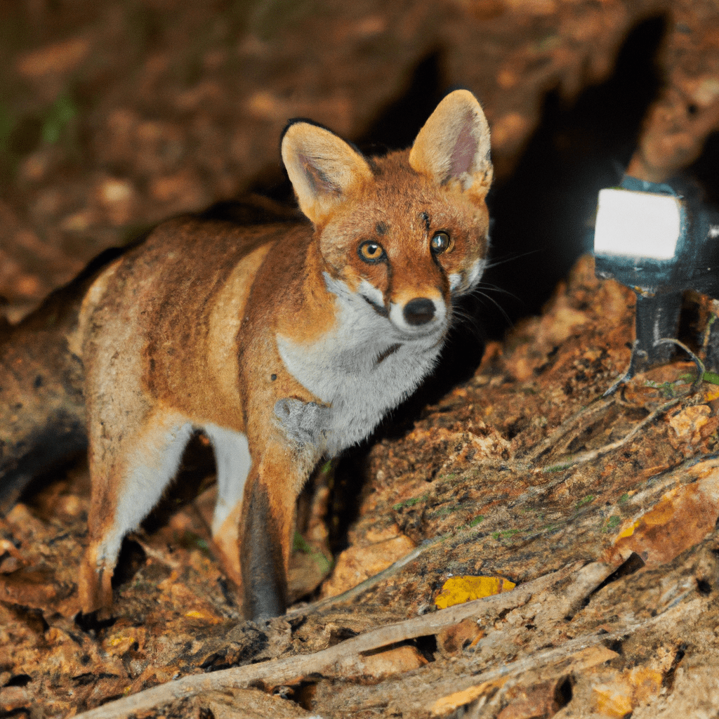 A fox captured on a camera trap, showcasing its adaptability and intriguing behaviors.. Sigma 85 mm f/1.4. No text.
