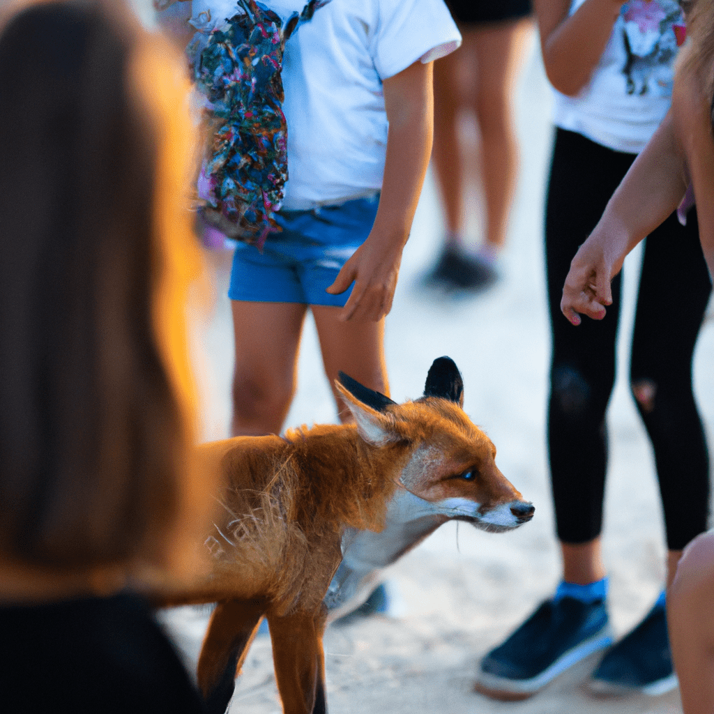 A photo capturing the unique collaboration and harmony between foxes and humans, showcasing their interaction in Cádiz, Spain. Sigma 85 mm f/1.4. No text.. Sigma 85 mm f/1.4. No text.