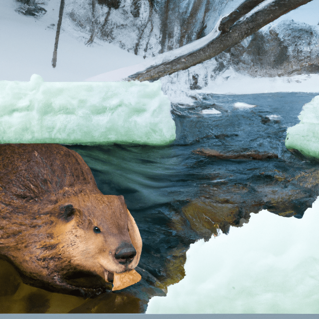 [Image: A winter wonderland scene with a beaver swimming in a partially frozen river, captured by a wildlife camera trap]. Witness the resilience and adaptability of beavers in the winter months. Sigma 85 mm f/1.4. No text.. Sigma 85 mm f/1.4. No text.