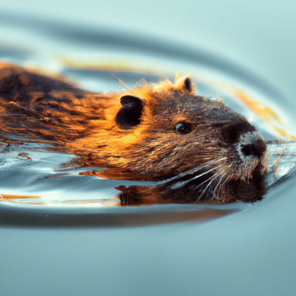3 - [Photo: A breathtaking image of a muskrat gracefully swimming in crystal-clear water, illuminated by the golden rays of the sun. Its sleek fur shimmers in the light, revealing the intricate details of its features.]. Sigma 85 mm f/1.4. No text.. Sigma 85 mm f/1.4. No text.