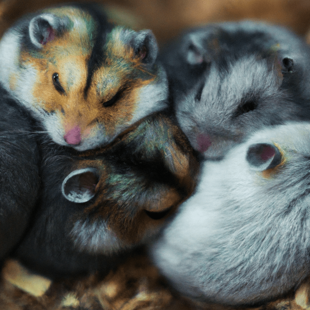 3 - PHOTO: A family of adorable hamsters, cuddled up together in their cozy nest, showcasing the intricate bond and nurturing nature of these nocturnal creatures. Canon 50mm f/1.4. No text.. Sigma 85 mm f/1.4. No text.