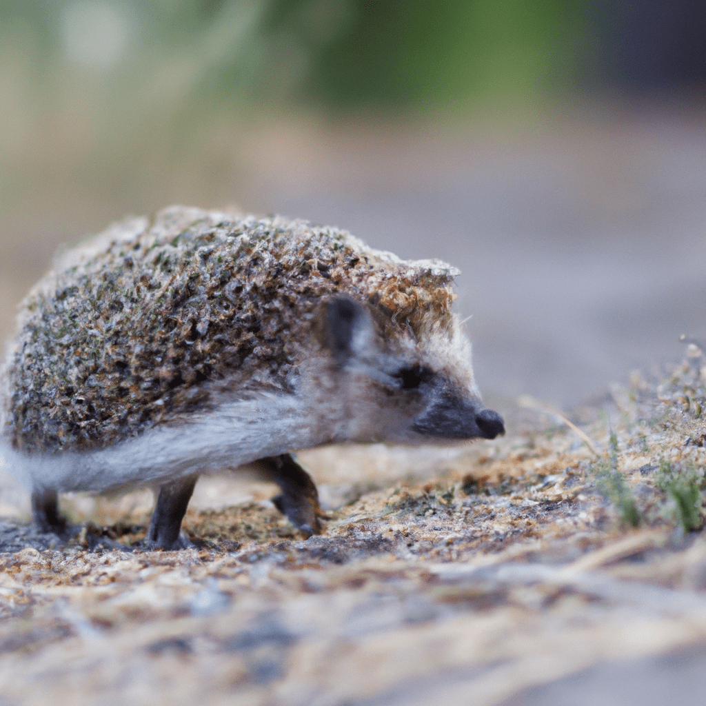 [A photo of a hedgehog exploring its territory in the forest]. Sigma 85 mm f/1.4. No text.