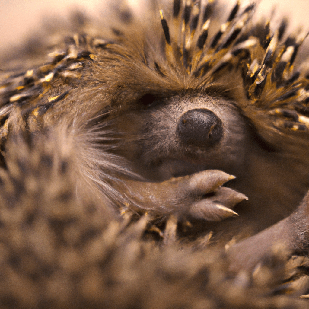 2 - [Image: A hedgehog curled up in a defensive ball, showcasing its spiky armor against predators.] Sigma 85 mm f/1.4. No text.. Sigma 85 mm f/1.4. No text.