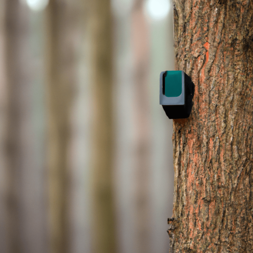 [Photo: A hidden camera mounted high on a tree, overlooking a game trail in the forest.]. Sigma 85 mm f/1.4. No text.