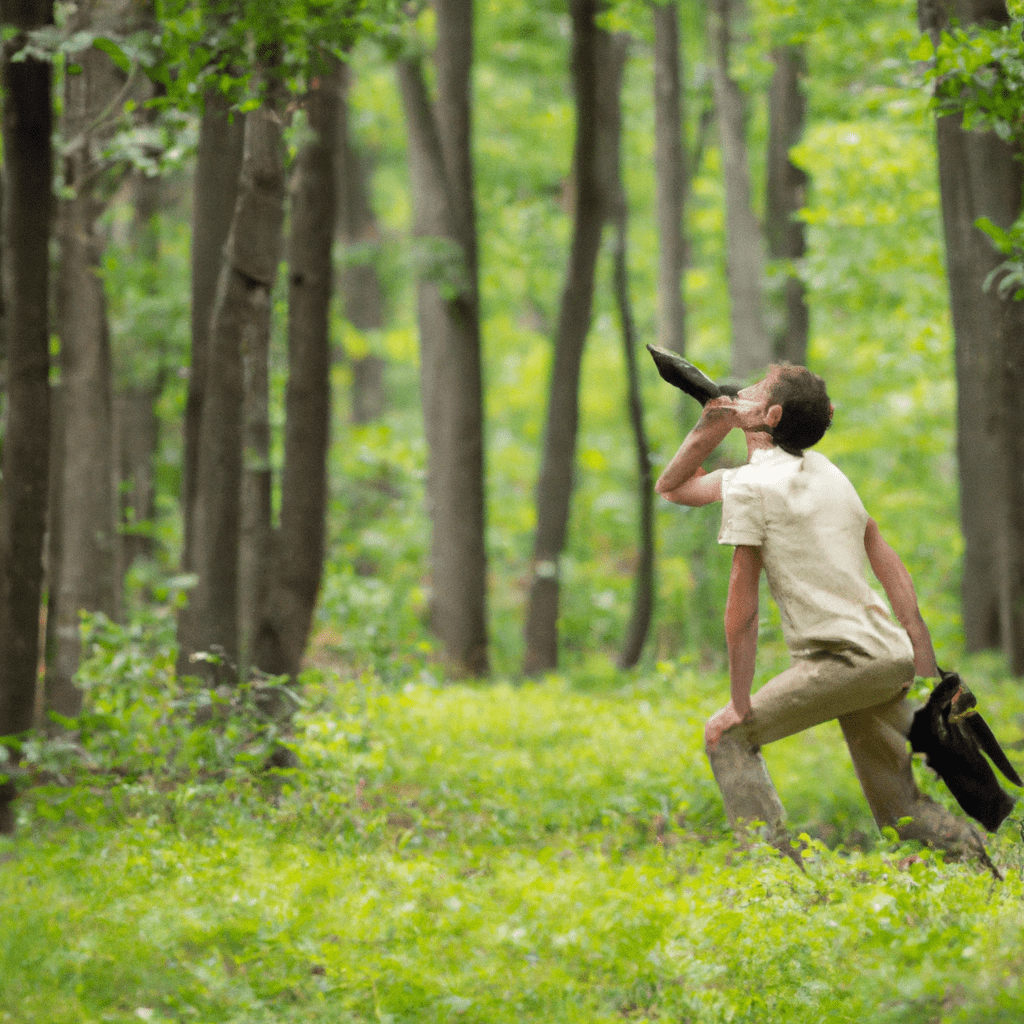 2 - [Photograph: A hiker patiently searching for the perfect spot to set up a wildlife camera in a dense forest.]. Canon 70-200mm f/2.8 lens. No text.. Sigma 85 mm f/1.4. No text.