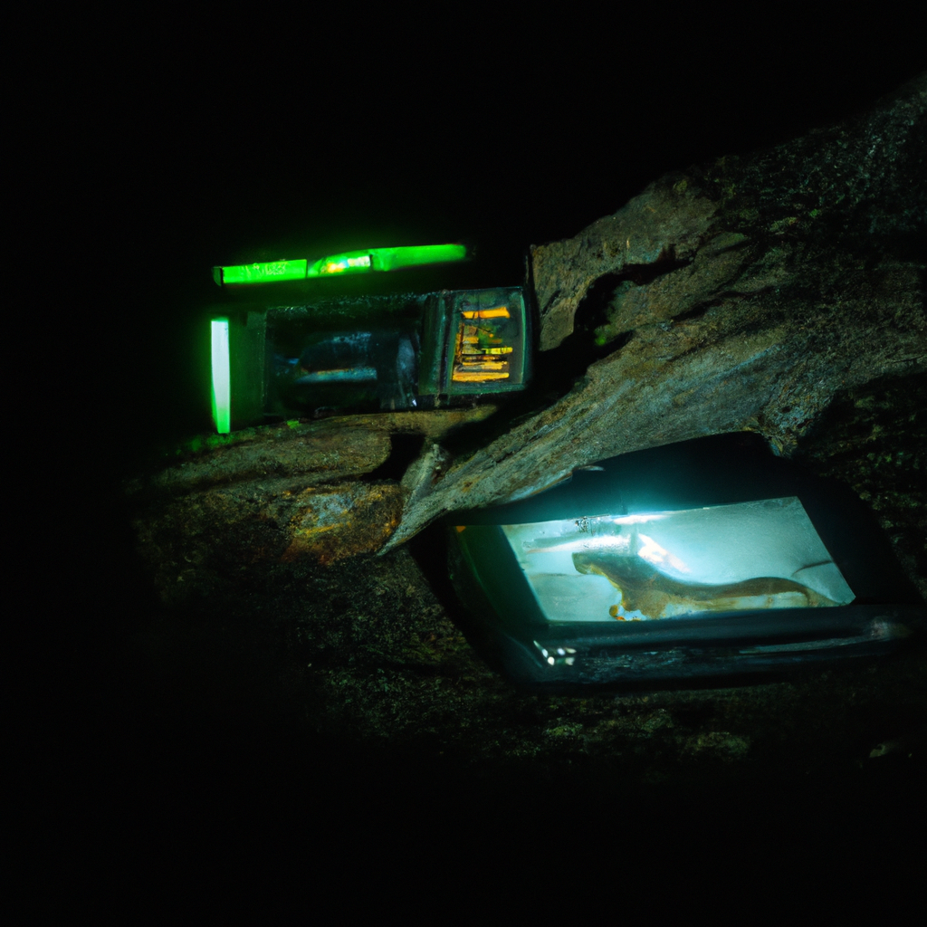 [The Bunatý GSM camera trap capturing wildlife in the dark.]. Sigma 85 mm f/1.4. No text.