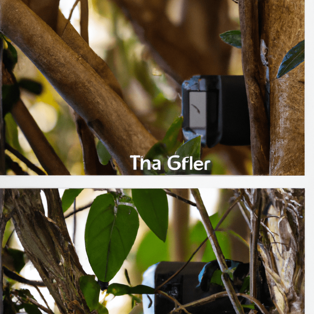 3 - A trail camera skillfully integrated into its natural surroundings, using branches and foliage to blend seamlessly with the environment. Sigma 85 mm f/1.4.. Sigma 85 mm f/1.4. No text.