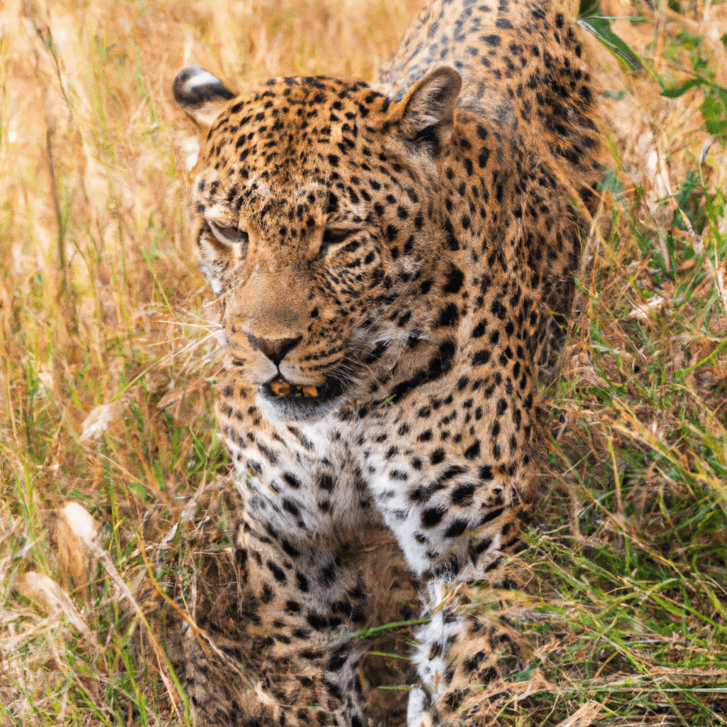 PHOTO: A wild leopard in the African savannah, showcasing its stunning spotted fur and powerful presence.. Sigma 85 mm f/1.4. No text.