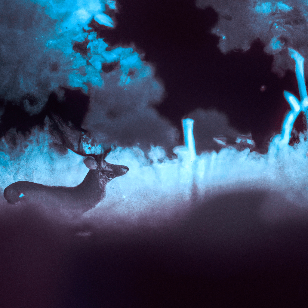 2 - [Photo] An infrared image taken by a wildlife camera shows a majestic deer in its natural habitat at night, providing valuable insights into their nocturnal activities.. Sigma 85 mm f/1.4. No text.
