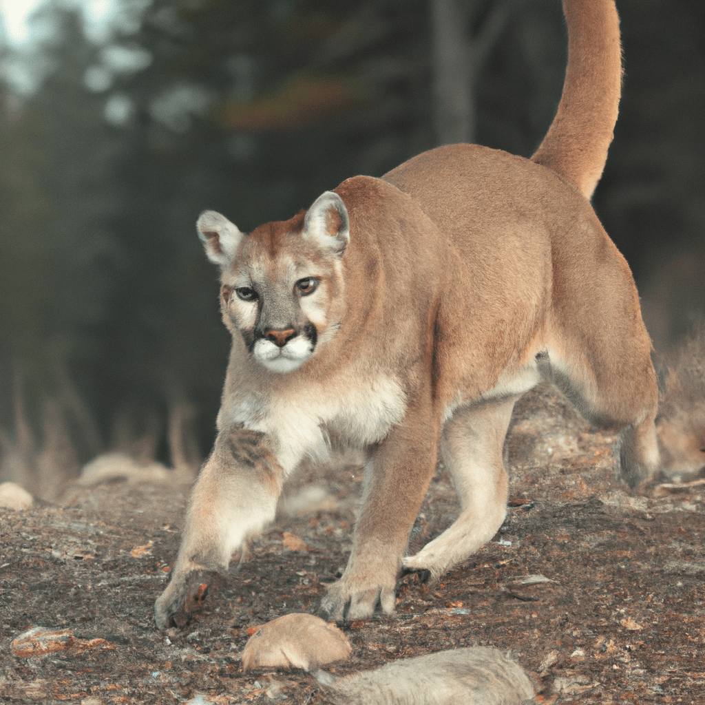 2 - A photo of a majestic mountain lion captured by a motion-activated trail camera. The wild beauty of nature revealed.. Sigma 85 mm f/1.4. No text.