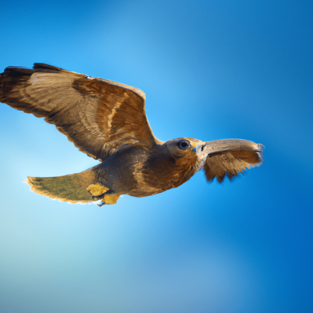 Photo description: A majestic hawk soaring through the sky, displaying its impressive wingspan and focused gaze, ready to hunt its prey.. Sigma 85 mm f/1.4. No text.