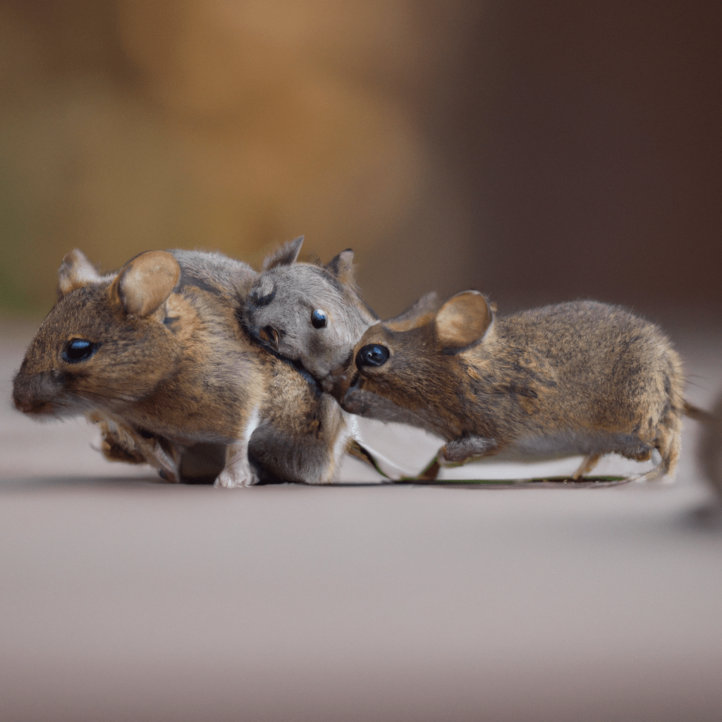 A photo capturing synchronized descents and swift escapes of mice - showcasing their impeccable defensive tactics in the face of predators.. Sigma 85 mm f/1.4. No text.