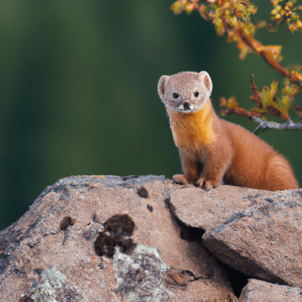 A mountain weasel perched on a rocky ledge, its curious gaze capturing the untamed beauty of nature. Sigma 85 mm f/1.4 lens captures every detail.. Sigma 85 mm f/1.4. No text.