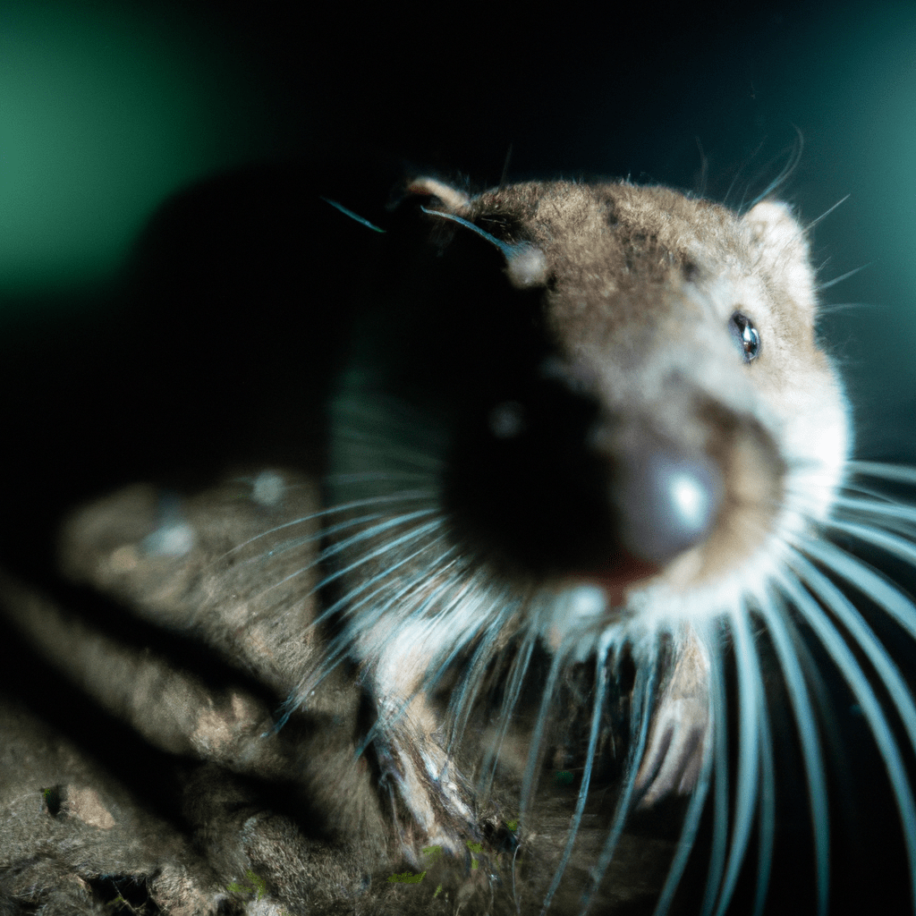 [Photo description: A close-up photo of a muskrat captured by a motion-activated camera trap, revealing its secret life in the mysterious world of the wilderness.]. Sigma 85 mm f/1.4. No text.