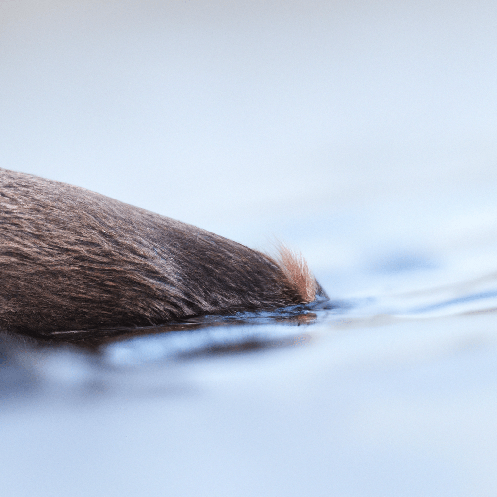[ A close-up of a muskrat's tail used as a rudder while swimming in water. ]. Sigma 85 mm f/1.4. No text.