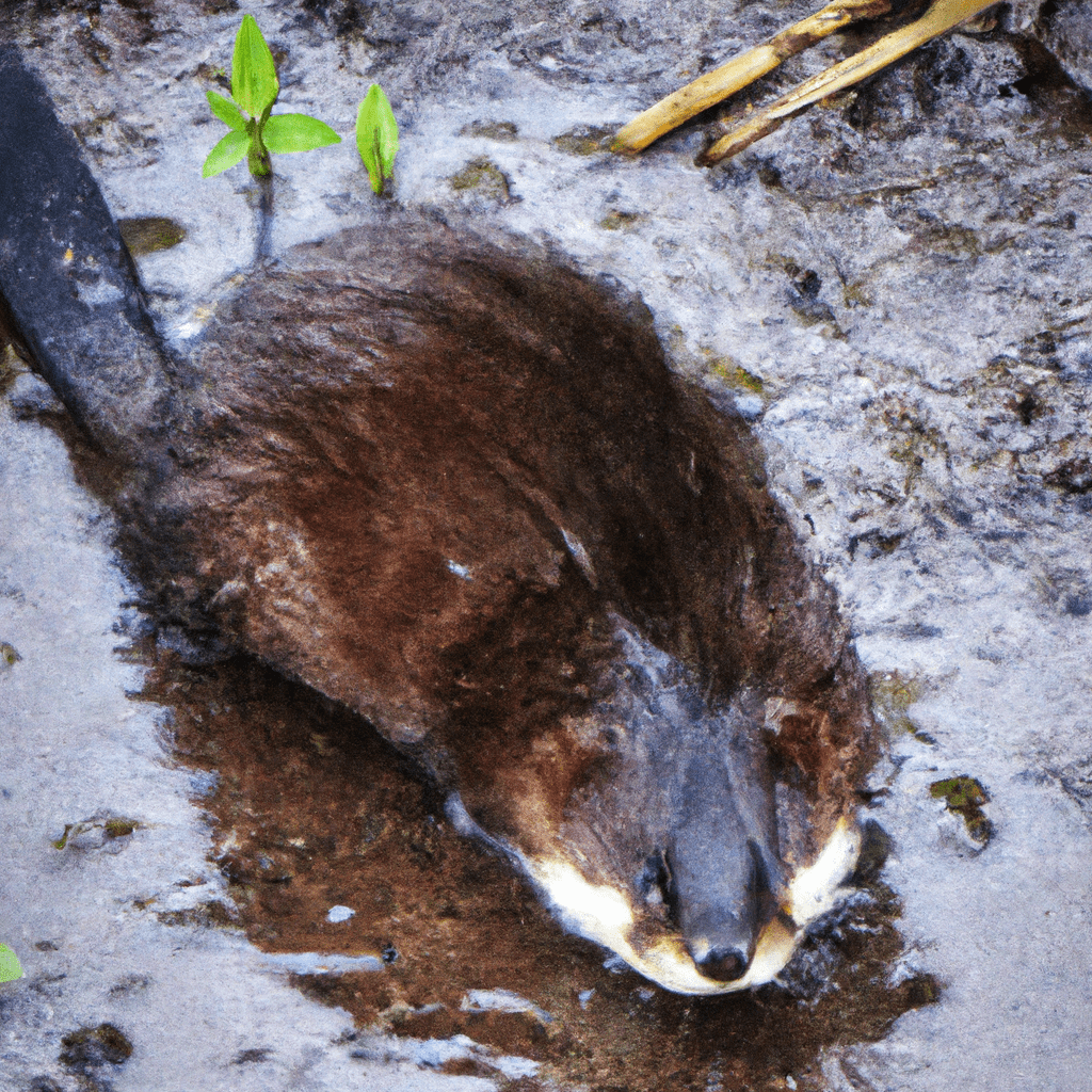 A photo capturing the moment when a muskrat emerges from the water, showcasing its sleek dark fur and distinctive white belly patch. This close-up shot provides a glimpse of the muskrat's natural habitat. Sony RX100 V. #wildlife. Sigma 85 mm f/1.4. No text.. Sigma 85 mm f/1.4. No text.