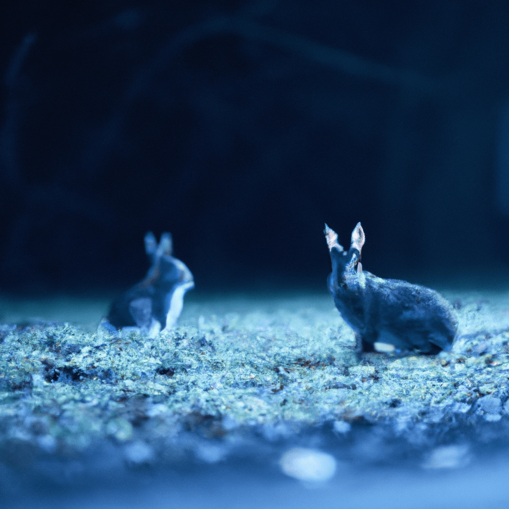 A photo capturing the secret lives of rabbits at night, thanks to the use of a state-of-the-art wildlife camera.. Sigma 85 mm f/1.4. No text.