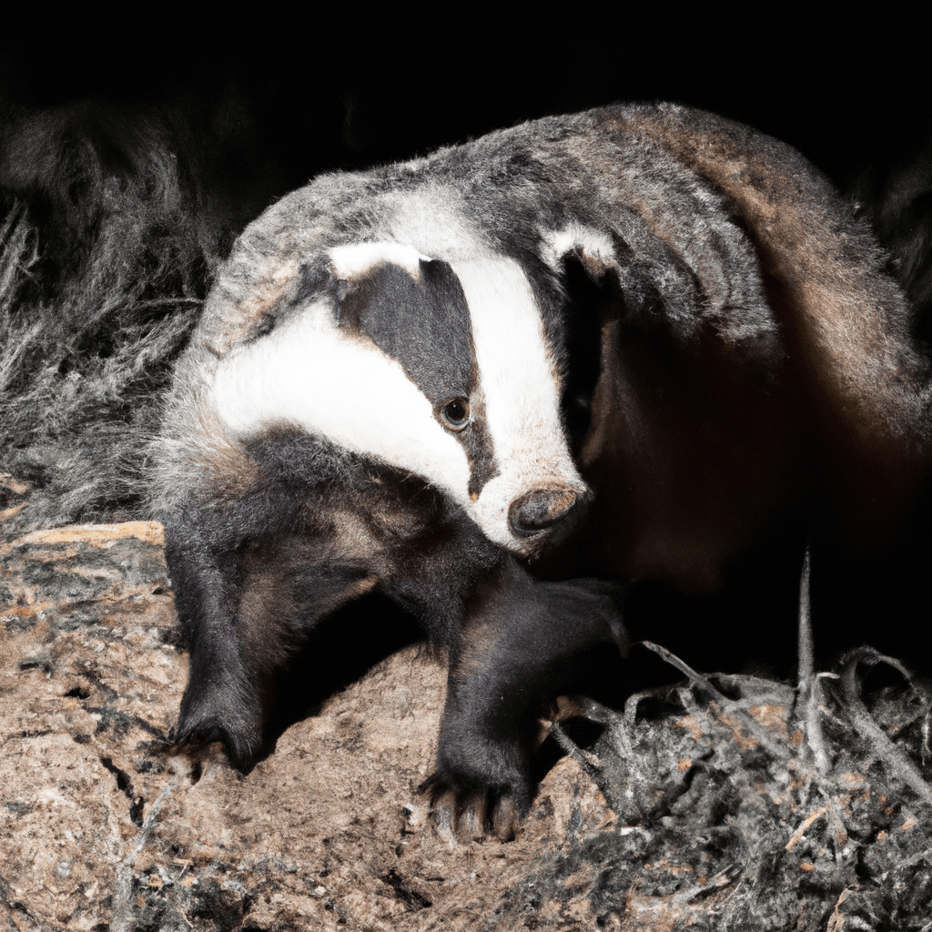 [Photo: A high-quality camera captures a nocturnal badger in its natural habitat, providing valuable data for research on its behavior and adaptation to climate change.]. Sigma 85 mm f/1.4. No text.
