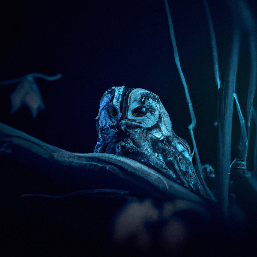 A photo capturing the delicate beauty of an owl perched on a tree branch at night, a symbol of the multiple threats facing these majestic nocturnal hunters. Sigma 85 mm f/1.4. No text.. Sigma 85 mm f/1.4. No text.