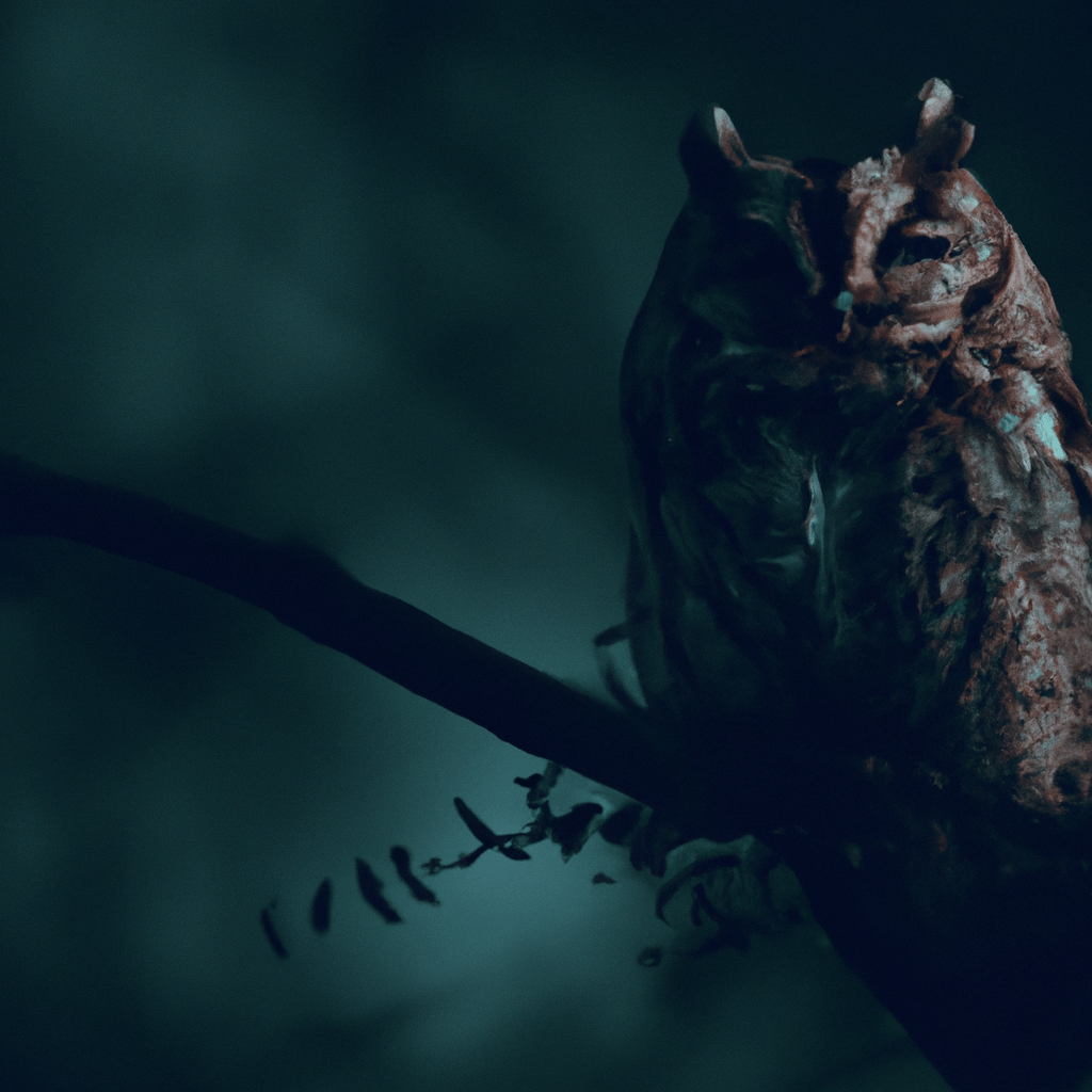 [An owl perched on a tree branch, blending into the night with its excellent camouflage.]. Sigma 85 mm f/1.4. No text.