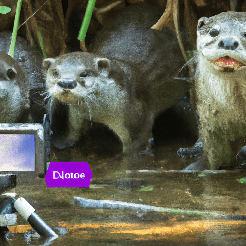 [TITLE PHOTO]: A close-up shot of a camera trap capturing a curious otter family in their natural habitat. Sigma 85 mm f/1.4. No text.