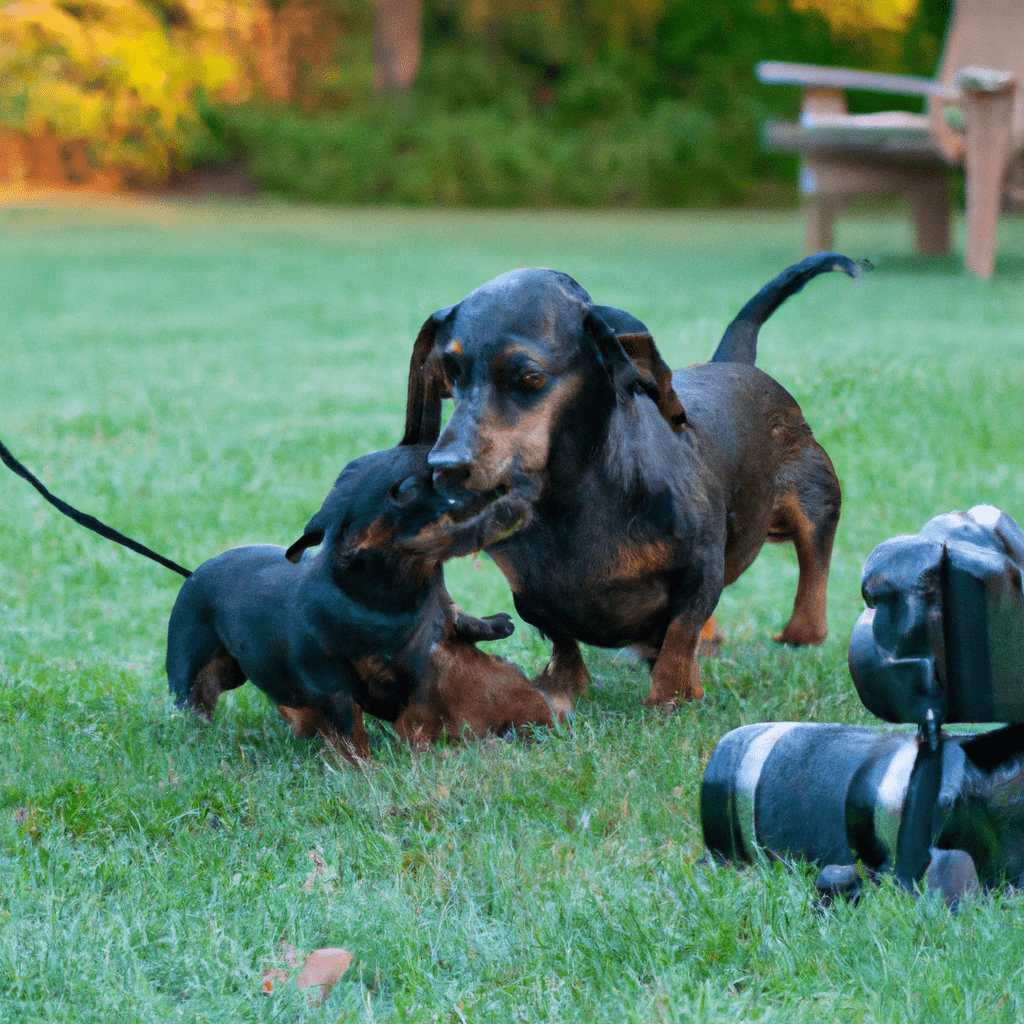 A motion-sensing camera trap captures a playful dachshund family in action. Sony 50 mm f/1.8 lens. No text.. Sigma 85 mm f/1.4. No text.